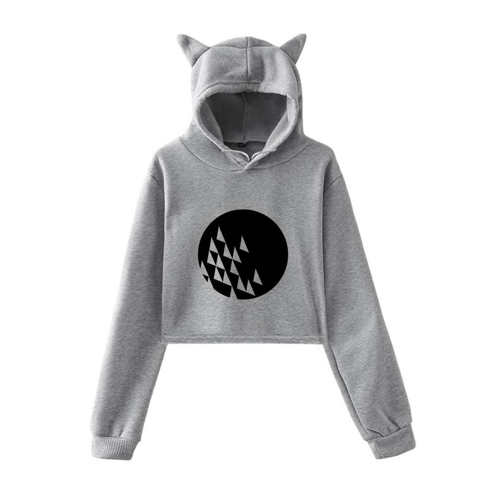 Fashion Robin Schulz Printed Kawaii Crop Top Hoodie Funny Cat Ear Cropped Short Sweatshirt Hooded Pullover Women Tops Streetwear