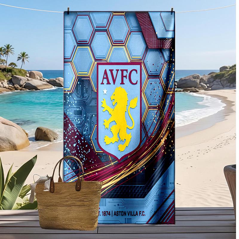 Asciugamano da Spiaggia con Stampa Calcio Aston Villa, Asciugamano Grande Morbido ad Asciugatura Rapida per Spiaggia Campeggio Nuoto