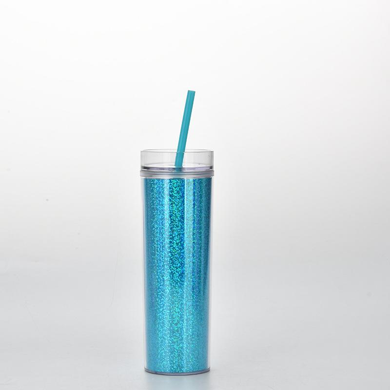 

Skinny Straight Double Layer Plastic Straw Cup 450Ml Fixed Water Cup Symphony Laser Drink Cup 450ml