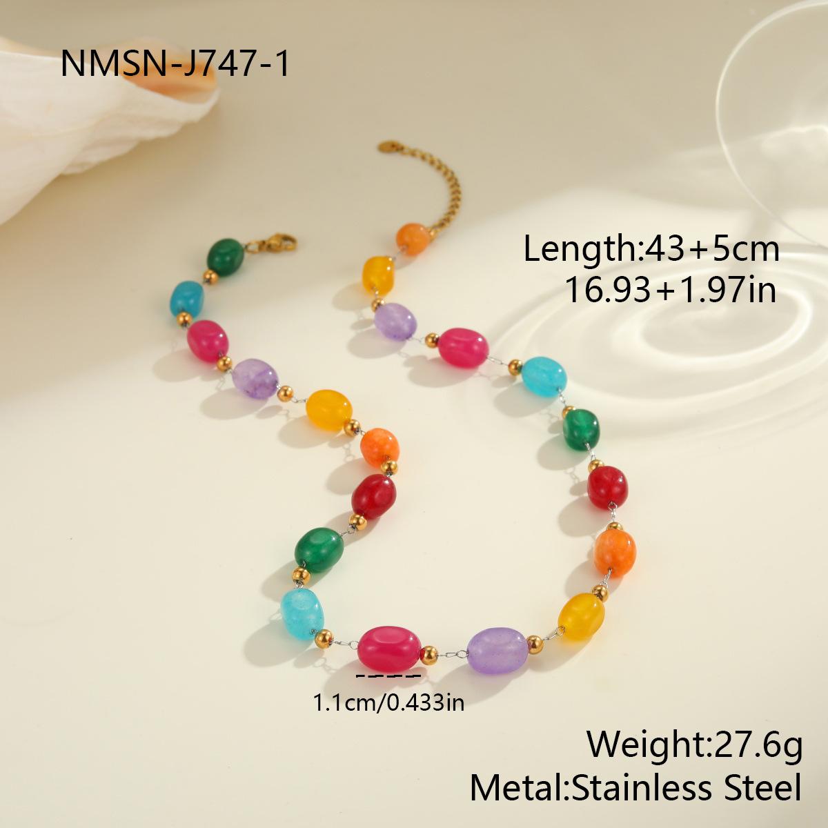 GEMCHIC Women s Dopamine Multi-Color Beaded Necklace Stainless Steel Layered Clavicle Chain