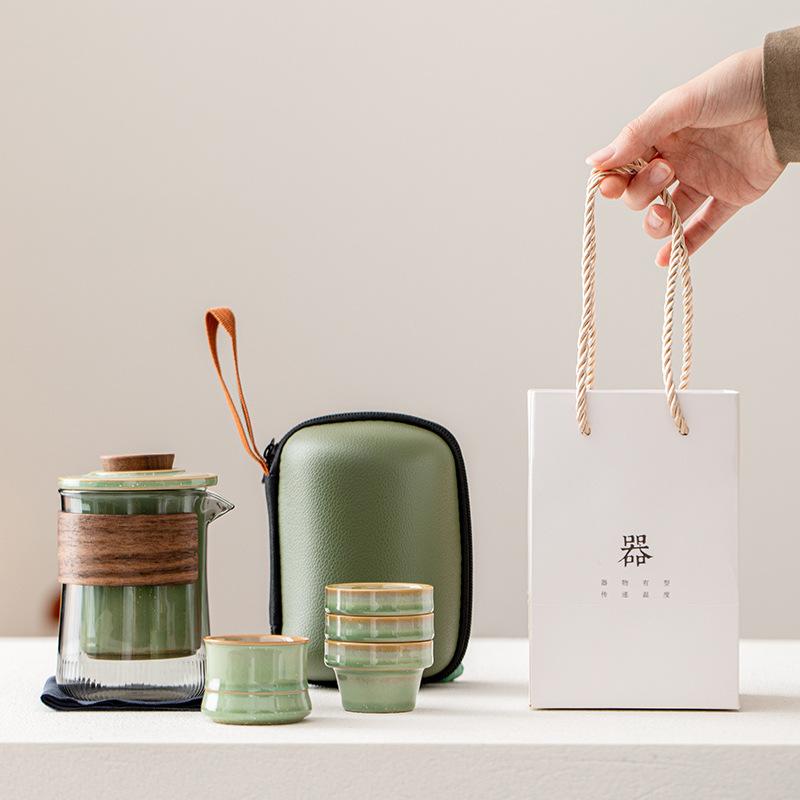 Creative Ceramic Bamboo Teacup Imitation Green Bamboo Kung Fu Tea Set Tea Cup Master Cup Household Green Landscape Bamboo Cup