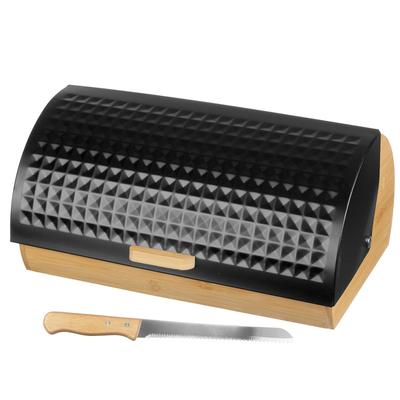 BAMBOO BREAD BOX WITH BREAD KNIFE 2773 BLACK