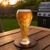 Bierglasbecher, Glas im Pokalstil 730 ml, Klarer Borosilikatglasbecher mit schwerem Reliefboden, Trinkgeschirr für Fußballparty, Sichere Verpackung