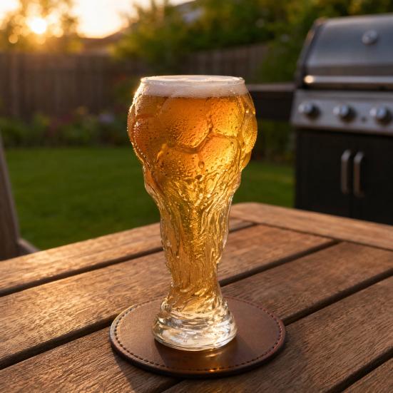 Bierglasbecher, Glas im Pokalstil 730 ml, Klarer Borosilikatglasbecher mit schwerem Reliefboden, Trinkgeschirr für Fußballparty, Sichere Verpackung