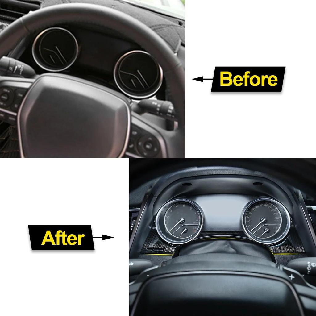 3 Pieces Black Titanium Interior Dashboard Panel Meter Surround Cover Molding Trim for Camry XV70 2018 2019 2020 2021