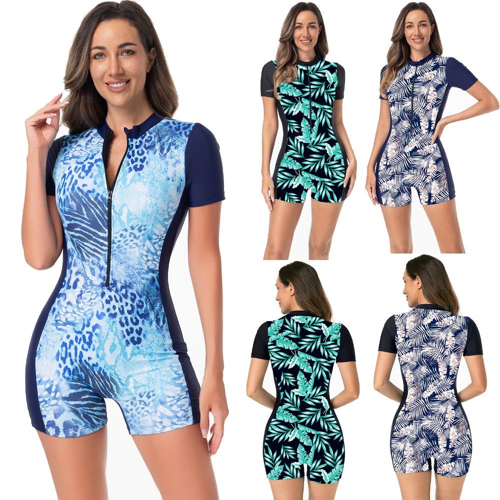 European and American Onesie Printed Sports Women's Clothing Slim and Thin Surf Clothing Swimming Clothing