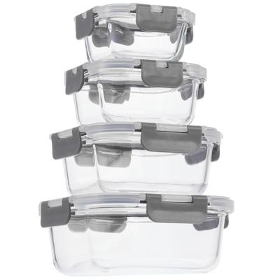 AILTEC Glass Storage Set of Airtight Glass Glass and Dishwasher with Square Heat-Resistant Containers, 4, Containers, Tupperware, Microwave, Oven,