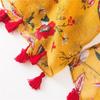 Ginger Yellow Ethnic Style Floral Cotton Linen Scarf for Spring/Summer - Women's Sun Protection Beach Shawl