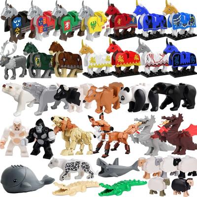 Mittelalterliche MOC Kriegspferd Bausteine Wolf Ritter Figur Montieren Wildtier Fuchs Giraffe Spatz Krähe Panda Modell Ziegel Spielzeug K055