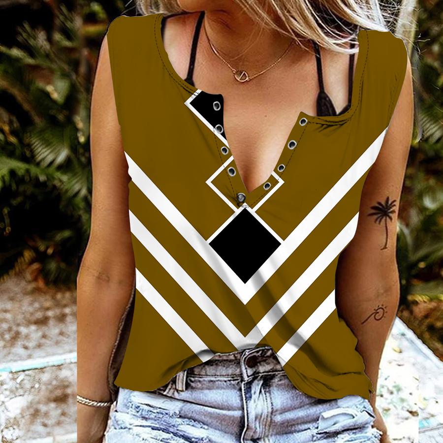 Dámské tílka Sexy letní topy s výstřihem do V Vesta s 3D vzorem čáry Tisk Cool lehké topy
