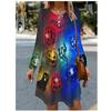 Women's Halloween Party Dress 3D Horror Halloween Pumpkin Bat Witch Printed Dress Long Sleeve O-Neck Casual Loose Dress