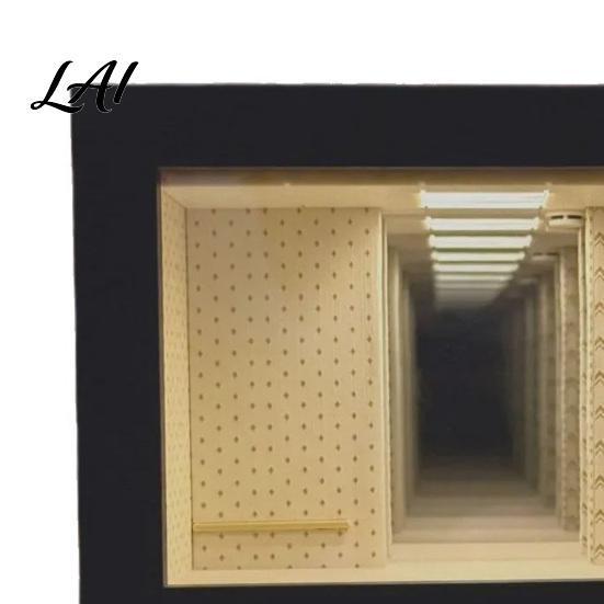 Shop Window Photo Display Wooden Backrooms Style Night Light Infinite Mirror Effect Tabletop Lamp Matte Black Tunnel Vision Decor Dustproof Ambient