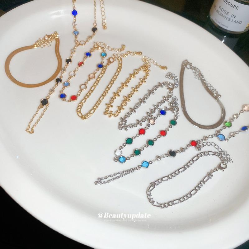 Crystal Beaded Chain Bracelet Set, Light Luxury High-end Bracelet Stacked with Retro Temperament Commuter Jewelry Women