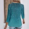 Womens 3/4 Sleeve Daily Weekend V Neck Casual Printed Tshirts Loose Fit Pleated Tees Button Down Shirts