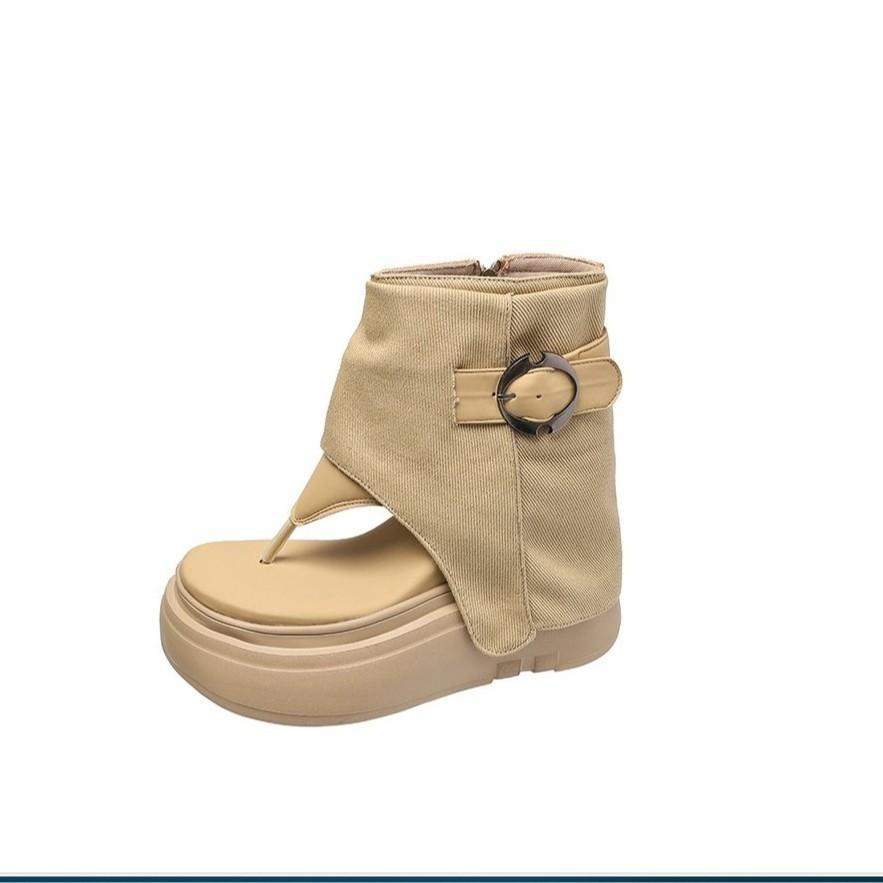 Fashion Cool Boots Women's Summer New High-end Toe Open-toe Piled Boots Thick-soled Heightening Western Cowboy Short Boots