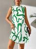 Women's summer European and American printed stand-up collar dress