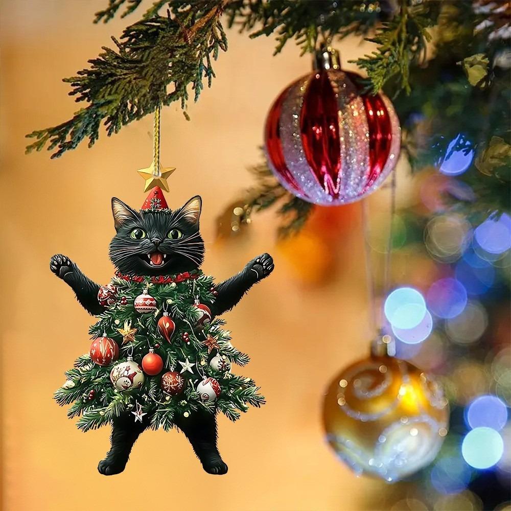 Christmas Cat Pendant Halloween Cartoon Animal Christmas 2D Acrylic Xmas Tree Ornaments 2025 New Year Home Decor