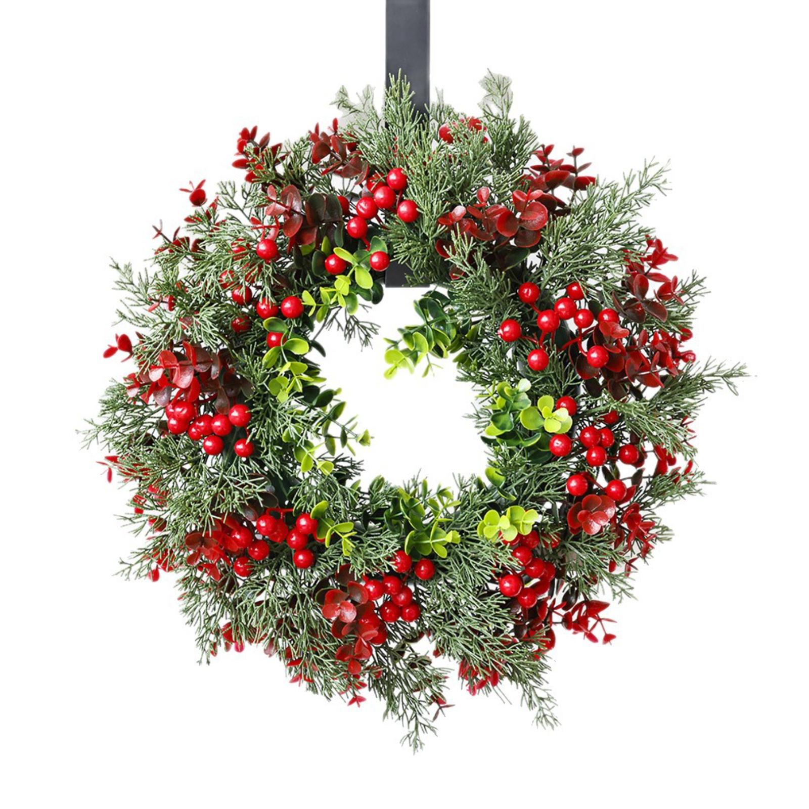 

Рождественские декоративные элементы: Подвеска-венок на входную дверь, Венок из кипариса и красных ягод, Декоративная подвеска для двора One Size