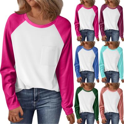 Women's Round Neck Raglan Sleeve Long Sleeve T-Shirt Color Fashion Versatile Loose Top
