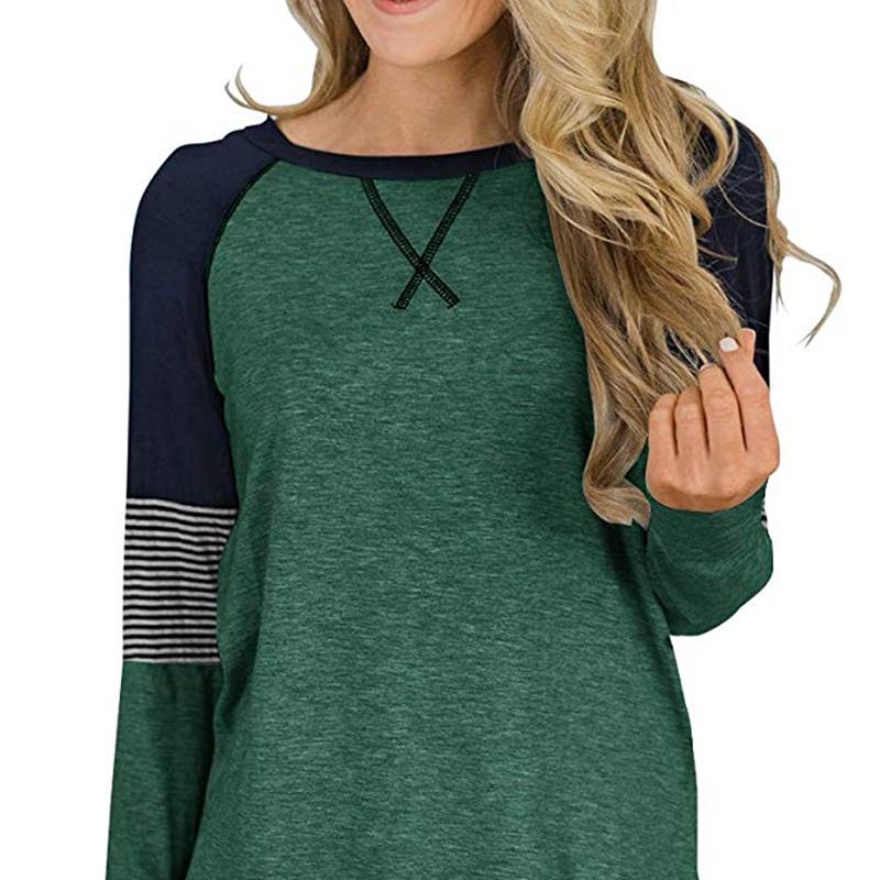 SCIONE Nová móda Dámské pruhované tričko Šití Kulatý výstřih Ležérní Dámské tričko Volný top