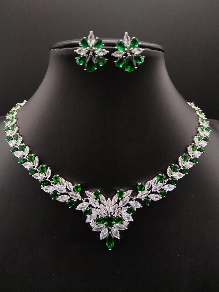 Zestaw Naszyjnik Kolczyki Cyrkon Ślubne Przyjęcie Weselne Suknia Ślubna Biżuteria Wysokiej Klasy Kwiaty