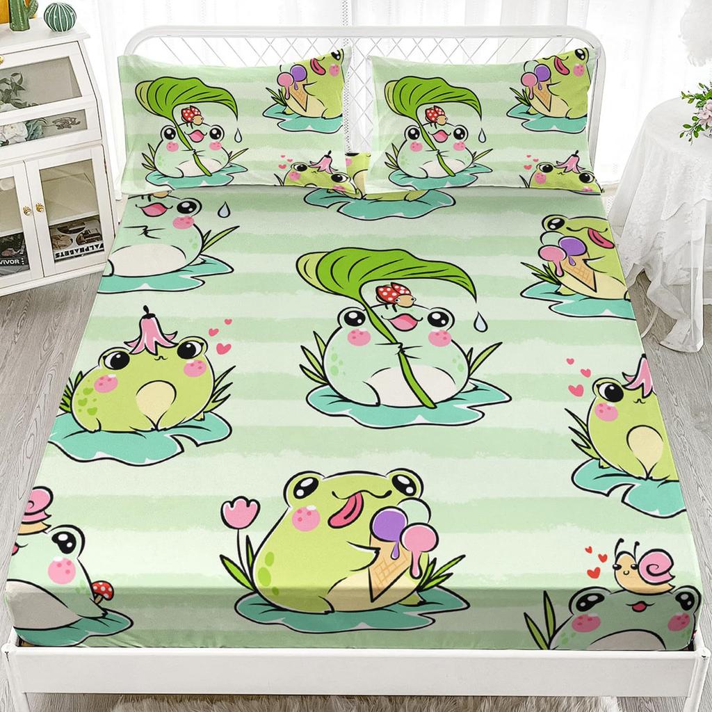 Cartoon Frog Pattern Mattress Three-Piece Digital Printing Mattress Bedding Set Adult Children