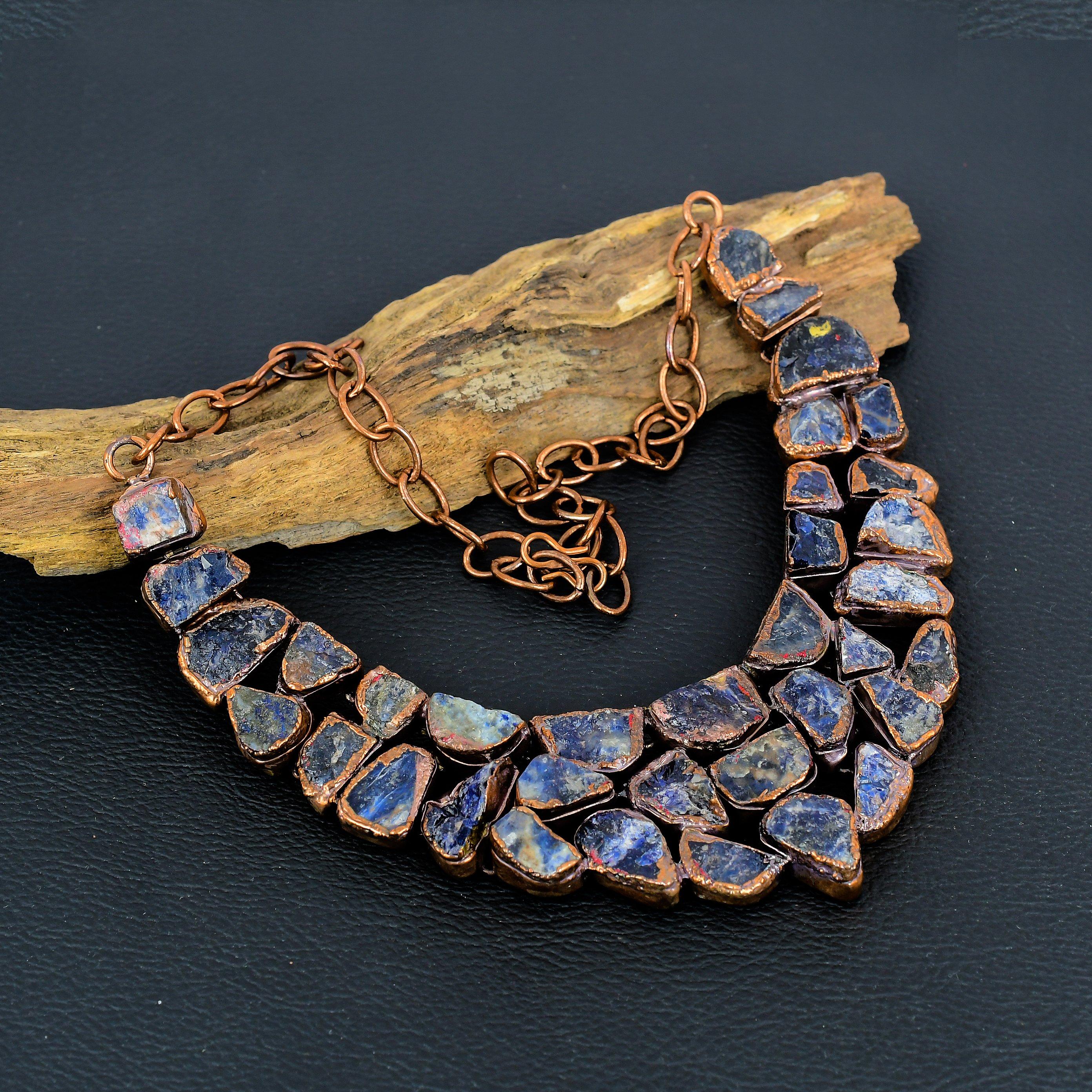 

Содалит Ручной Работы Последний Дизайн Ювелирное Ожерелье, Медное Гальваноформованное Ожерелье с Драгоценным Камнем, Подарок для Матери