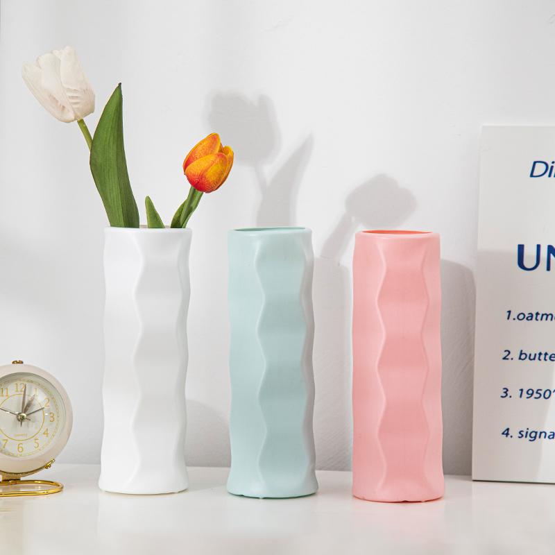 Nordic Flower Vase Imitation Ceramic Plastic Flower Vase Pot Home Living Room Desktop Decoration Wedding Flower Arrangement