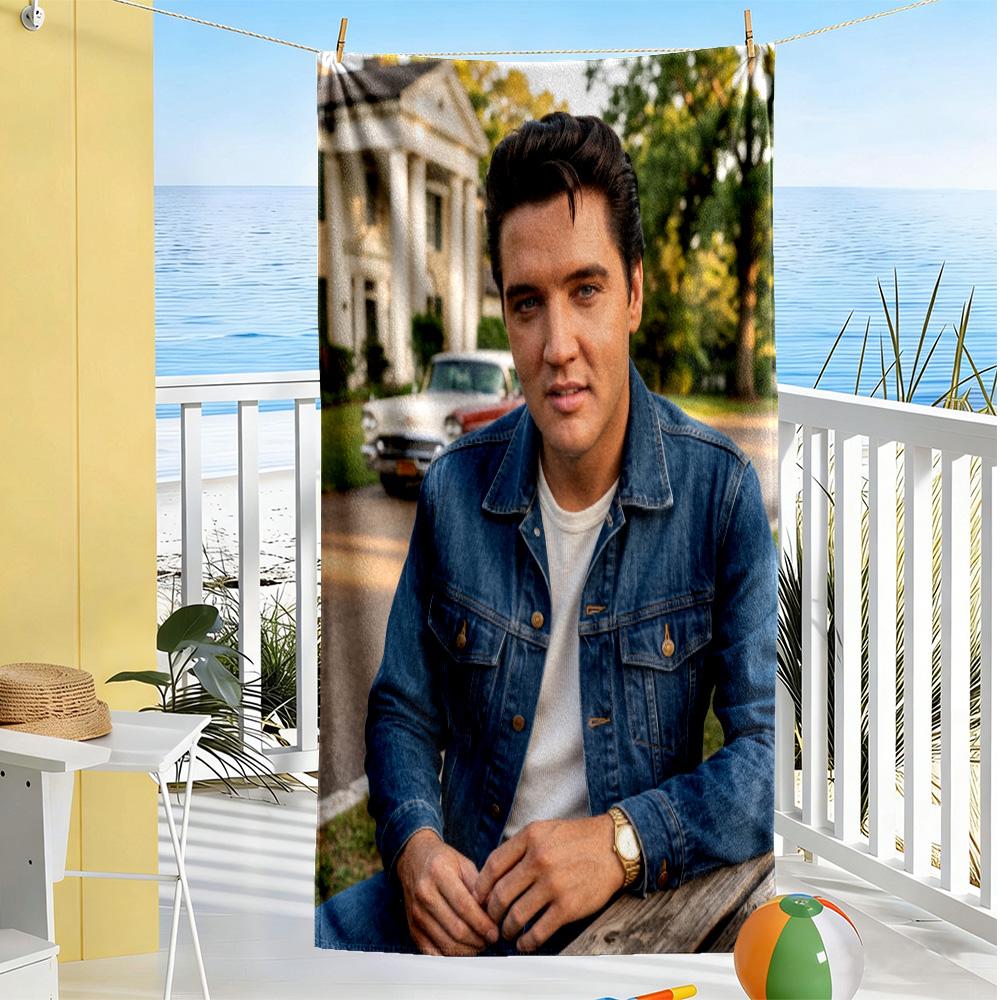 Rock Roll Legend Elvis Beach Towel Quick-Dry Soft Microfiber Comfortable Lightweight Perfect for Traveling Yoga Camping and Swimming