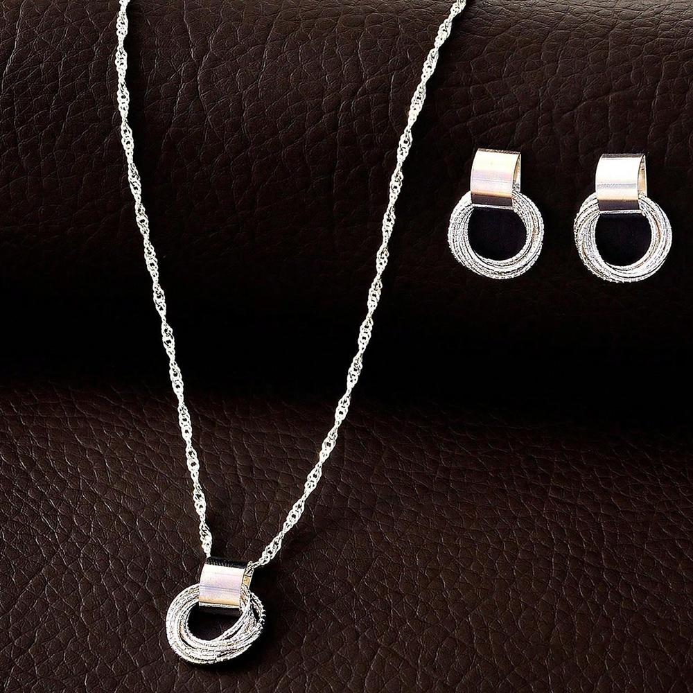 2 PCS Set Multiple Small Circle Pendant Earring Set Gold Plating Link Chain Wedding Party Jewelry Set Copper Color Stud Earring