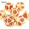 7 Pcs Golden Red Tree Stump Root Metal Dice Solid Metal Polyhedral Dice Set Suitable for Role-Playing RPG  Board Game Card Game