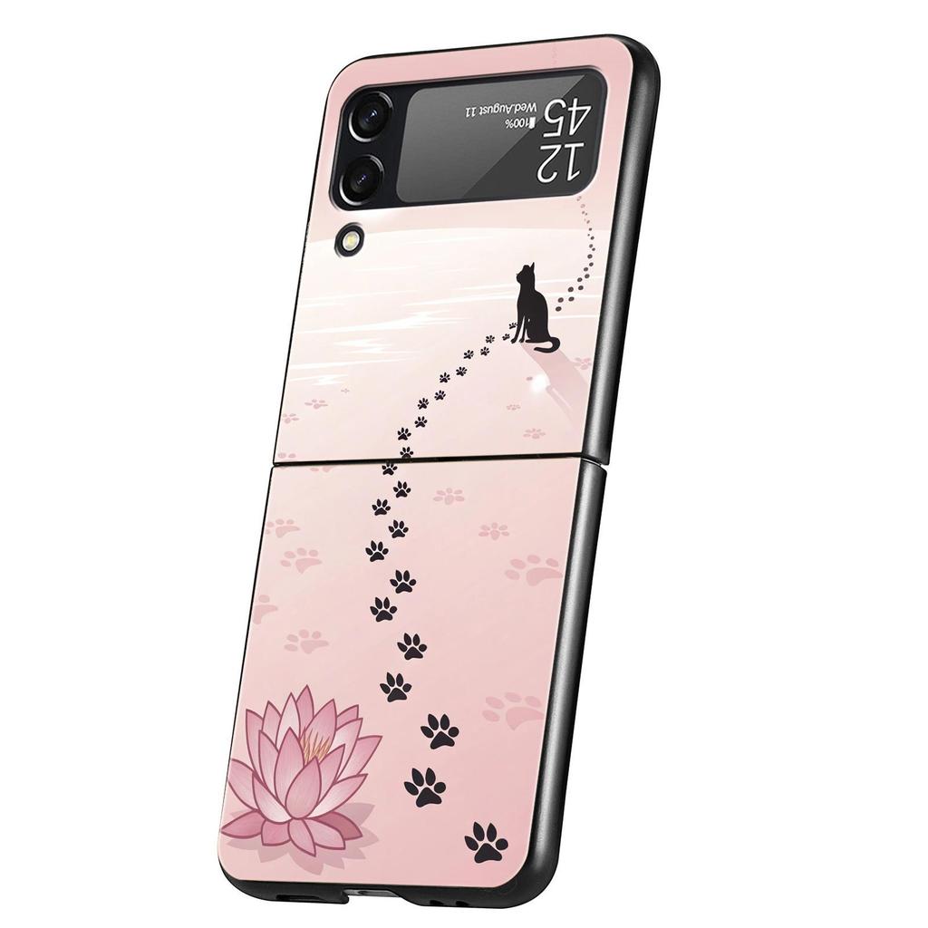 Abstract Creative Cute Cat Line Pattern Hard PC Phone Case For Samsung Galaxy Z Flip 7 6 5 4 Black Cover For Galaxy Z Flip 3 Bag