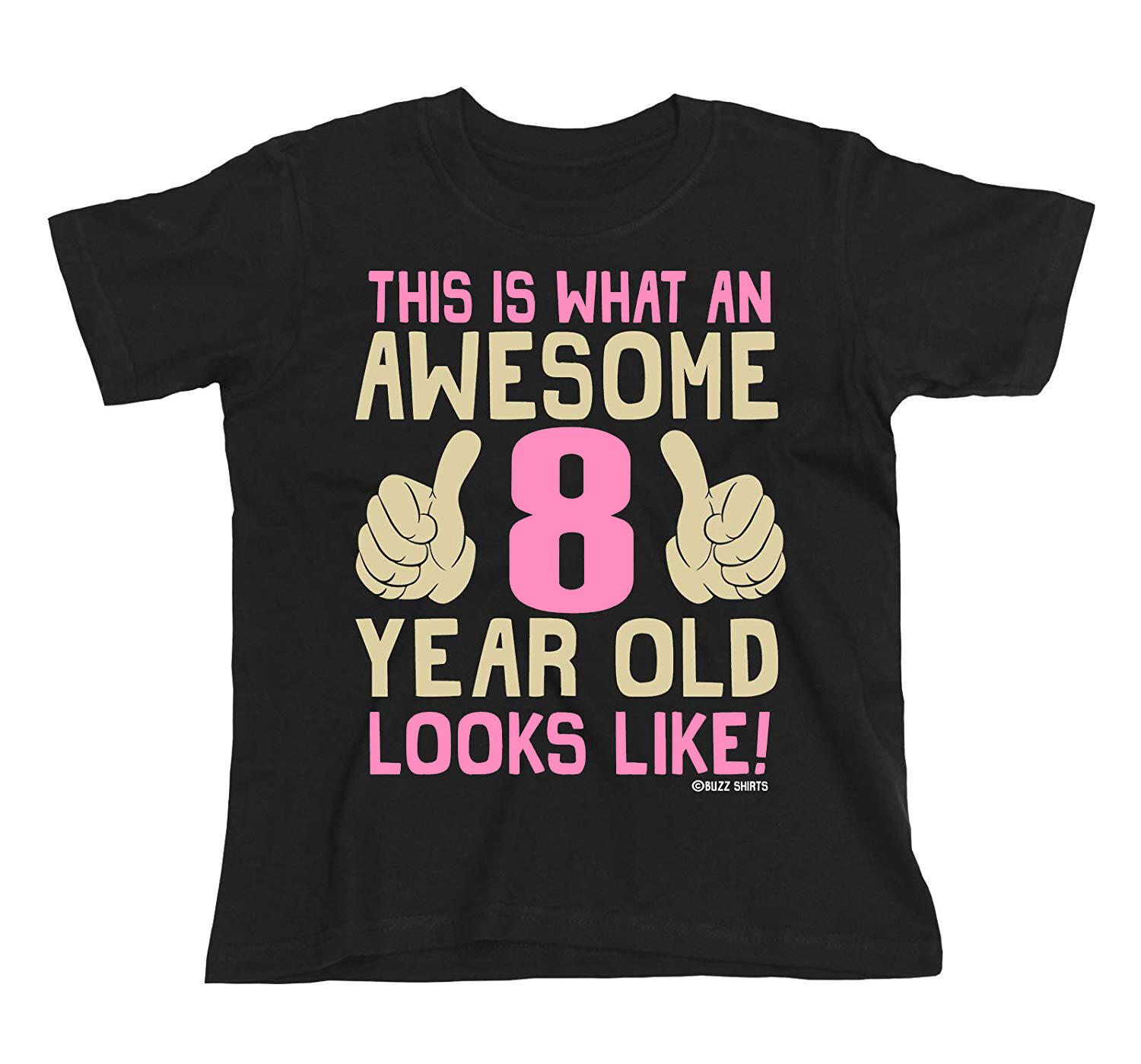 Girls 8th Birthday T-Shirt Mens Womens Tees Top Cotton Awesome 8 Year Old GIFT Childrens L