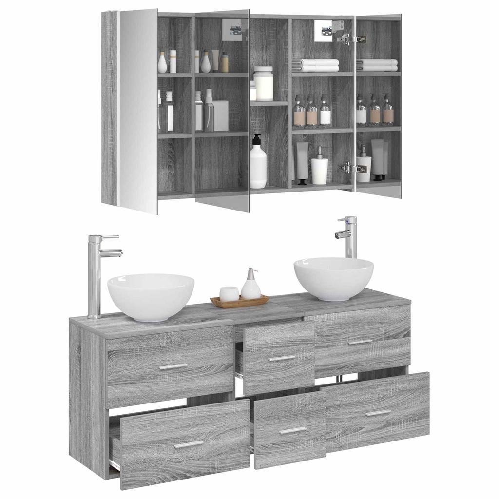 Bathroom Furniture Set 4 pcs Grey Sonoma Engineered Wood and Glass