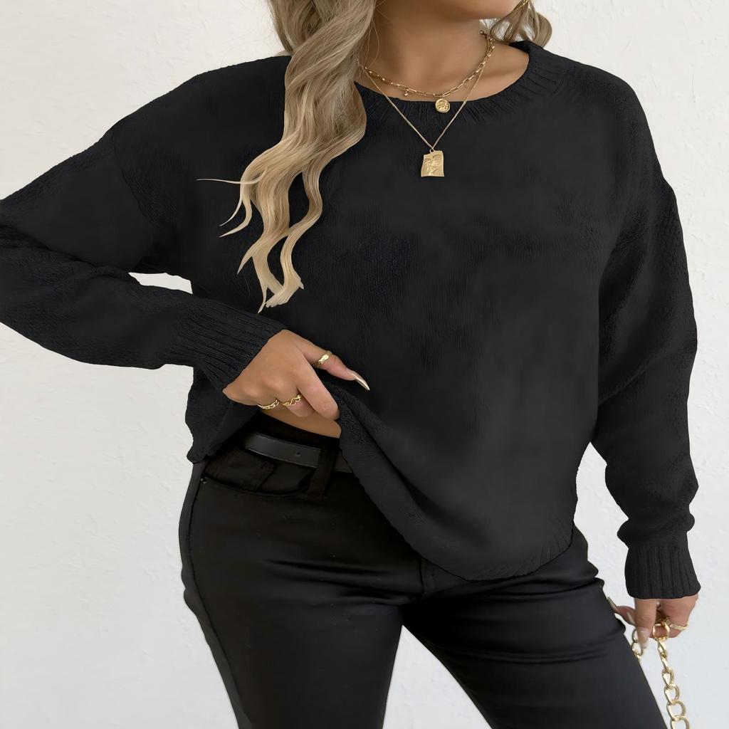 Autumn and Winter Fashion Women  Sleeve Casual Solid Ladies Tops Knitted Loose Sweaters for Female Long Sleeves Solid Color Blouses Shirt