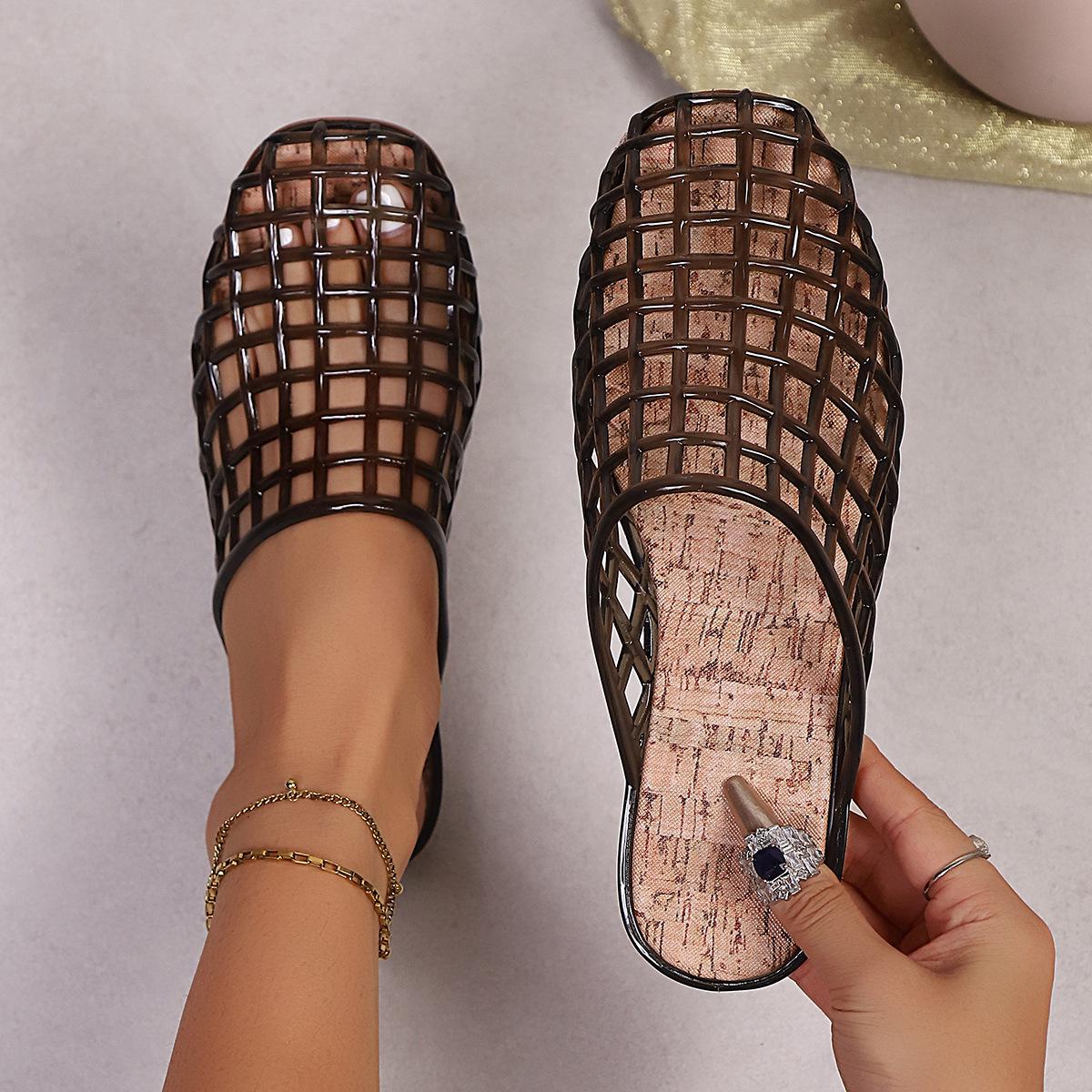 Корейские женские прозрачные сетчатые полушлепанцы Повседневные сандалии-слипоны с перфорацией Size 40 чёрный 1640₽