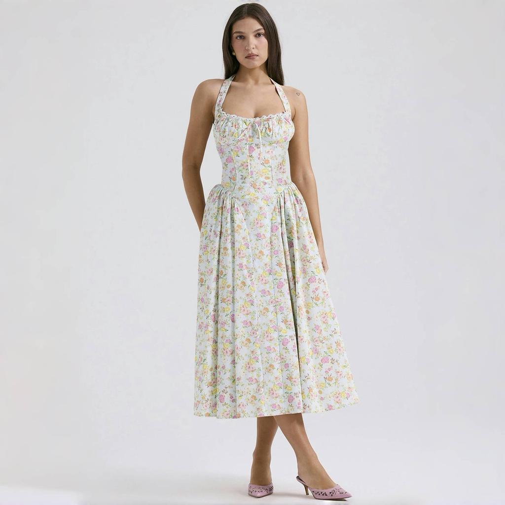 LYRIA Elegant A Line Midi Dress New Arrivals Halter Sexy Holiday Party Dresses Summer Women's Clothing Wholesale