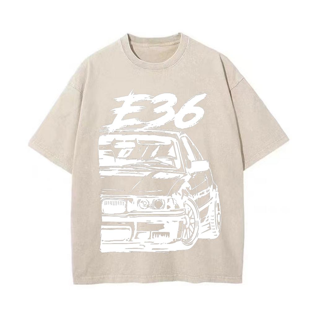 Retro Washed Vintage T-Shirt High Quality T Shirts E36 T-Shirt Summer Oversized Short Sleeve Clothes Cotton Loose Street Tops