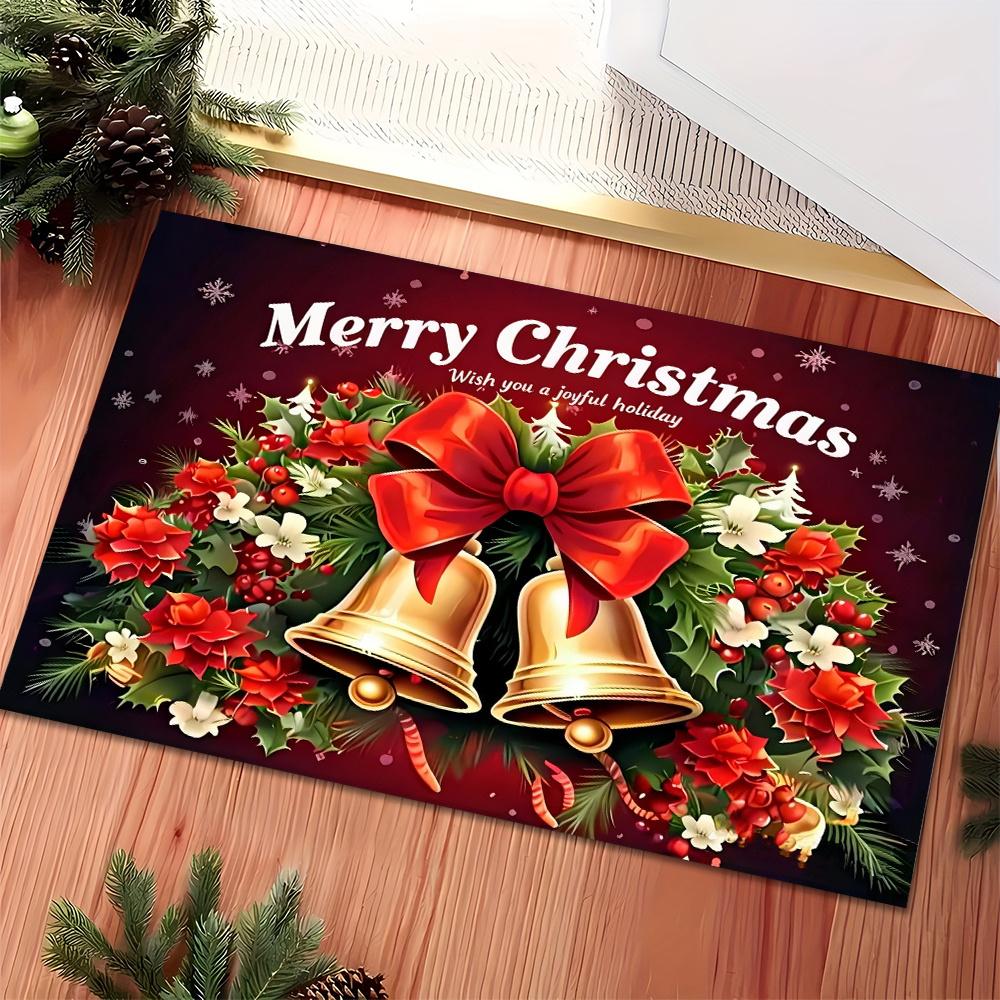 1pc Santa Claus Christmas Welcome Doormat, Non‑Slip Machine‑Washable Easy‑Clean Floor Mat for Entryway, Kitchen, Bedroom