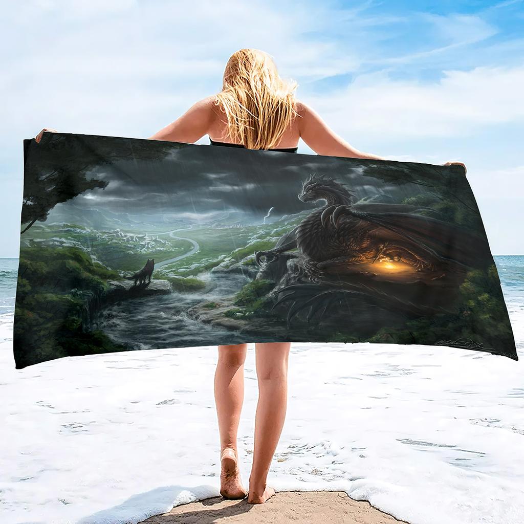 Bath Towel with Dragon Printed,Oversized Beach Towel Absorbent Soft Microfiber Pool Swimming Towels for Adults Teens Large Size