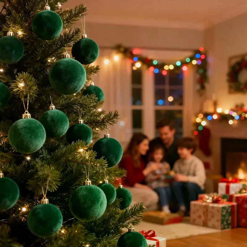 6Pcs 4/5/6/8CM Flocked Christmas Balls Christmas Decorations Hanging Balls Christmas Tree Ornaments