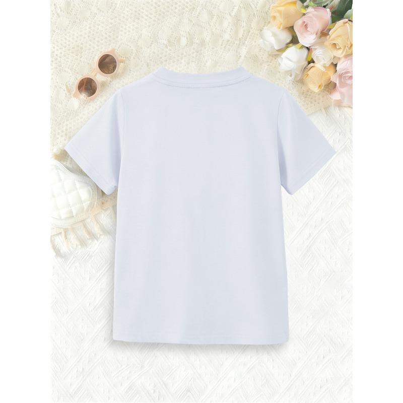 European Sizes Girls' Short-Sleeve Capybara Panda T-Shirt, Kids' Crew Neck Breathable Skin-Friendly Top, Korean Style Ins-Inspired Wrinkle-Resistant
