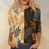 Damen Frühlings-Oberteile Rundhals 3/4 Ärmel Sommerhemden für Damen Lässig Bedruckt Locker Geschnitten Damen Sommerhemden