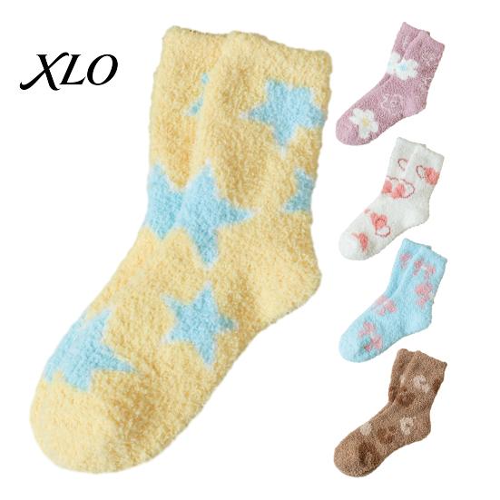 Thickened Fluffy Winter House Socks Coral Fleece for Women, Soft Thermal Crew with Non-Binding Extra Loose Ankle Top, Fuzzy Sleep Cute Prints