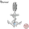 Bamoer 925 Sterling Silver Ocean Series Ship Anchor Hanging Bead Blue Zircon Star Pendant Charms for Women Bracelet Necklace DIY