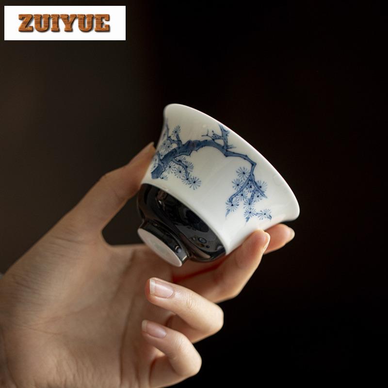 120ml Hand-painted Pine Blue And White Gaiwan Antique Tea Tureen Tea Bowl With Lid Kit Tea Maker Cover Bowl Tea Items Collection
