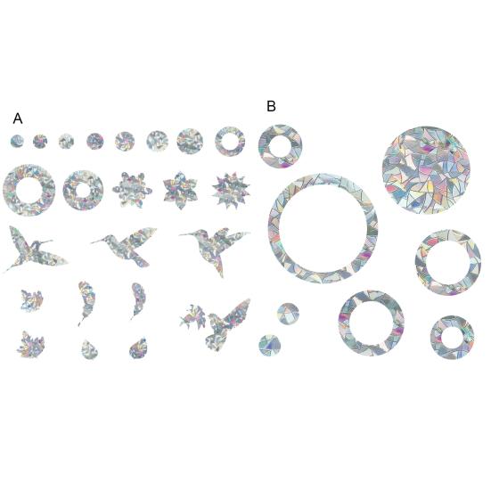 2 listy obtisky na okna Lesklý ozdobný kolibřík/list/peří tvar Univerzální sluneční lapač Statické sklo