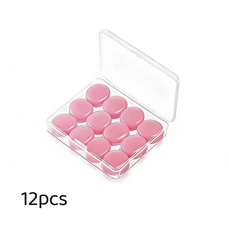 12Pcs/Box Reusable Earplugs Silicone Ear Plugs For Sleeping Swimming Traveling Studying Noise Reduction Flexible Ear Plugs