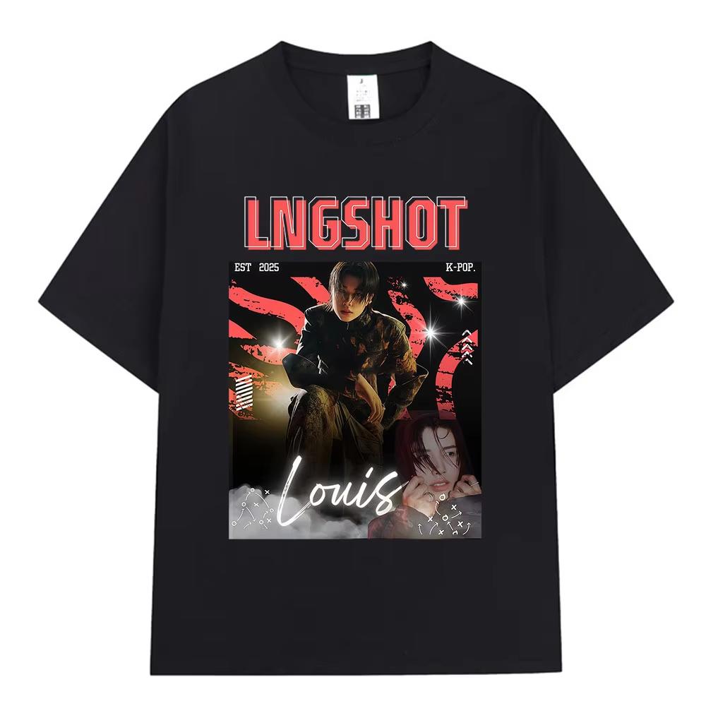 Korean Kpop Hip Hop Group Lngshot LOUIS Graphic T Shirt Unisex Women Clothing Fashion Short Sleeve Pure Cotton Casual Tshirts