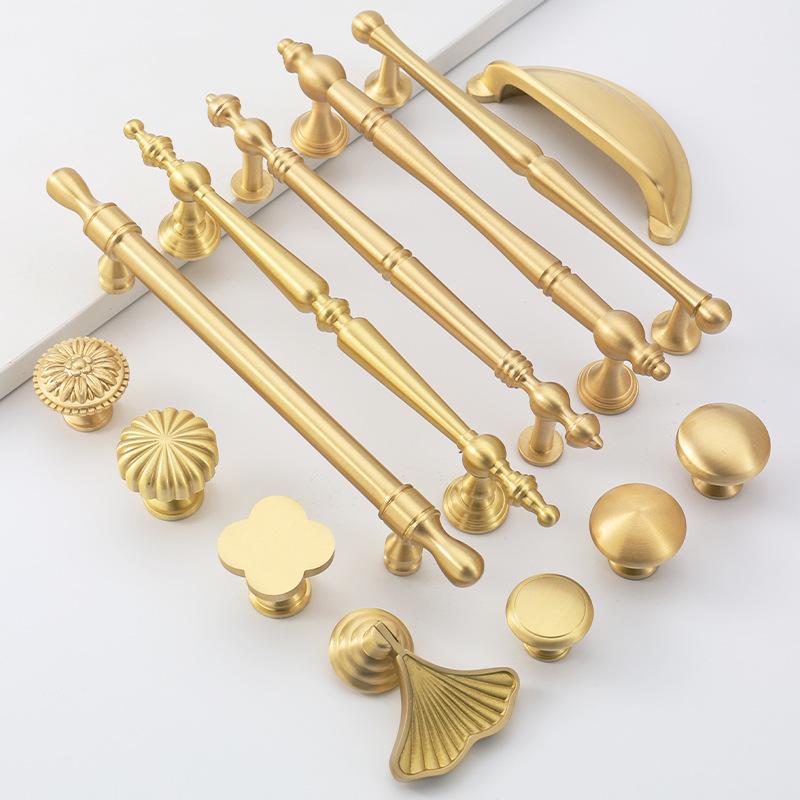 French Light Luxury Gold Brass Drawer Pull Handle